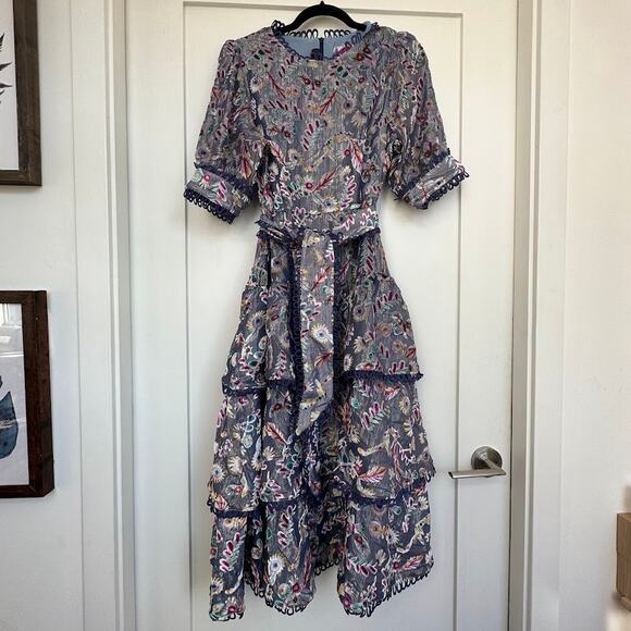 NWT Celiab Velvet Devore With Gold Lurex Floral Katie Midi Dress Size L - Picture 2 of 12